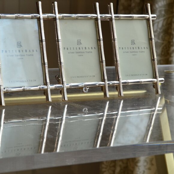 POTTERY BARN Metal Silver Bamboo Style Triple Frame - Picture 2 of 8